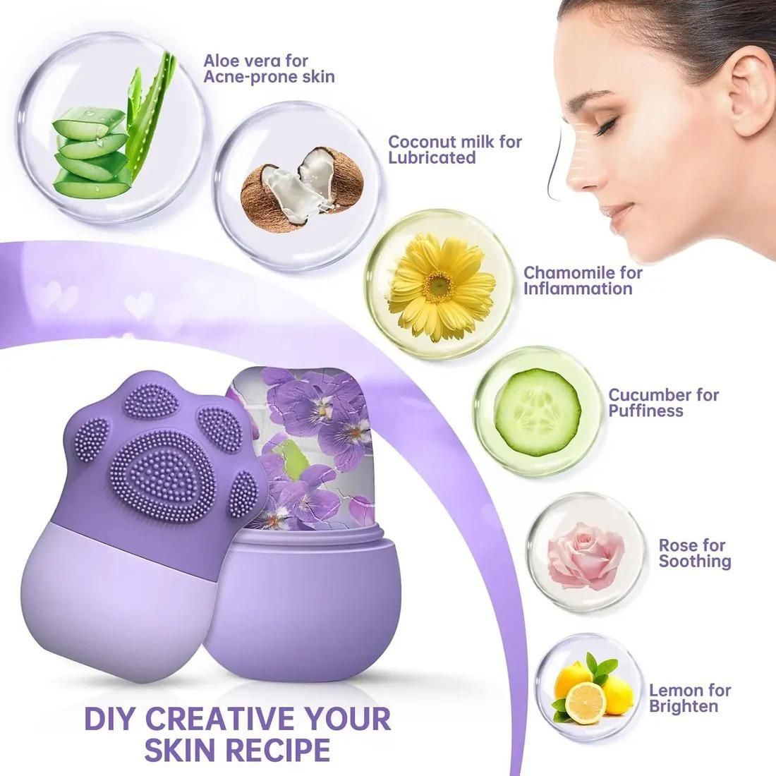 Paw Shaped Ice Roller for Face with Scrubber